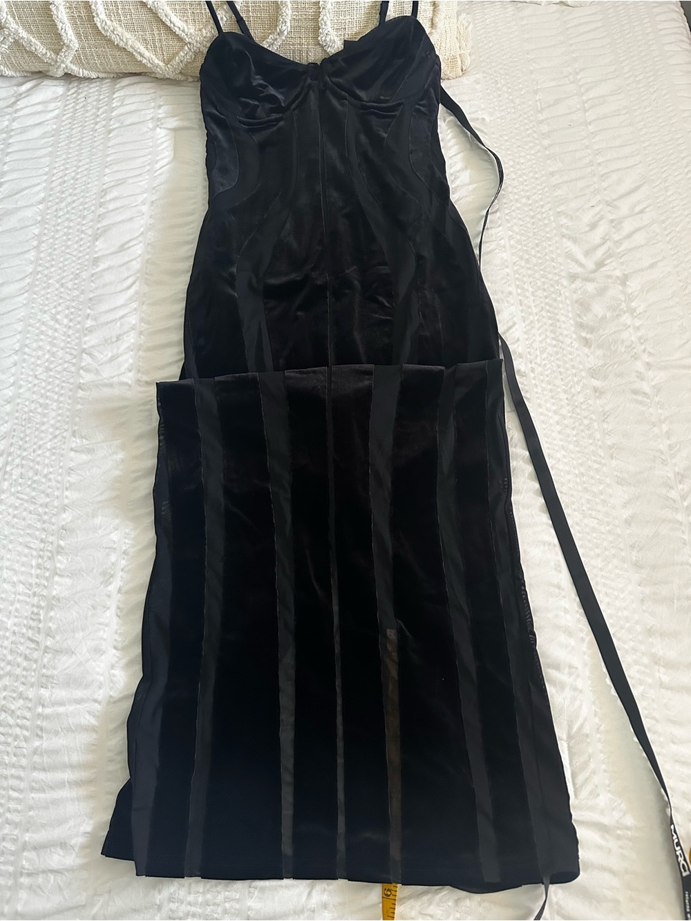 Murci Scandal Black Velvet Panelled Maxi Dress - Size 6 - Picture 5 of 9